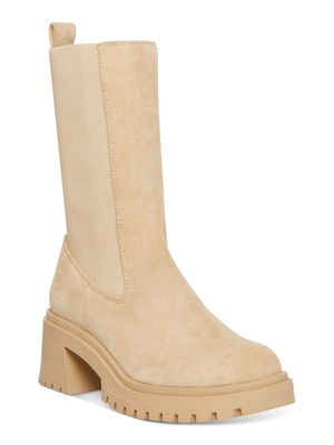 

STEVE MADDEN Женские кожаные туфли челси на блочном каблуке с круглым носком бежевого цвета, 10 м, Бежевый, HESI02S1