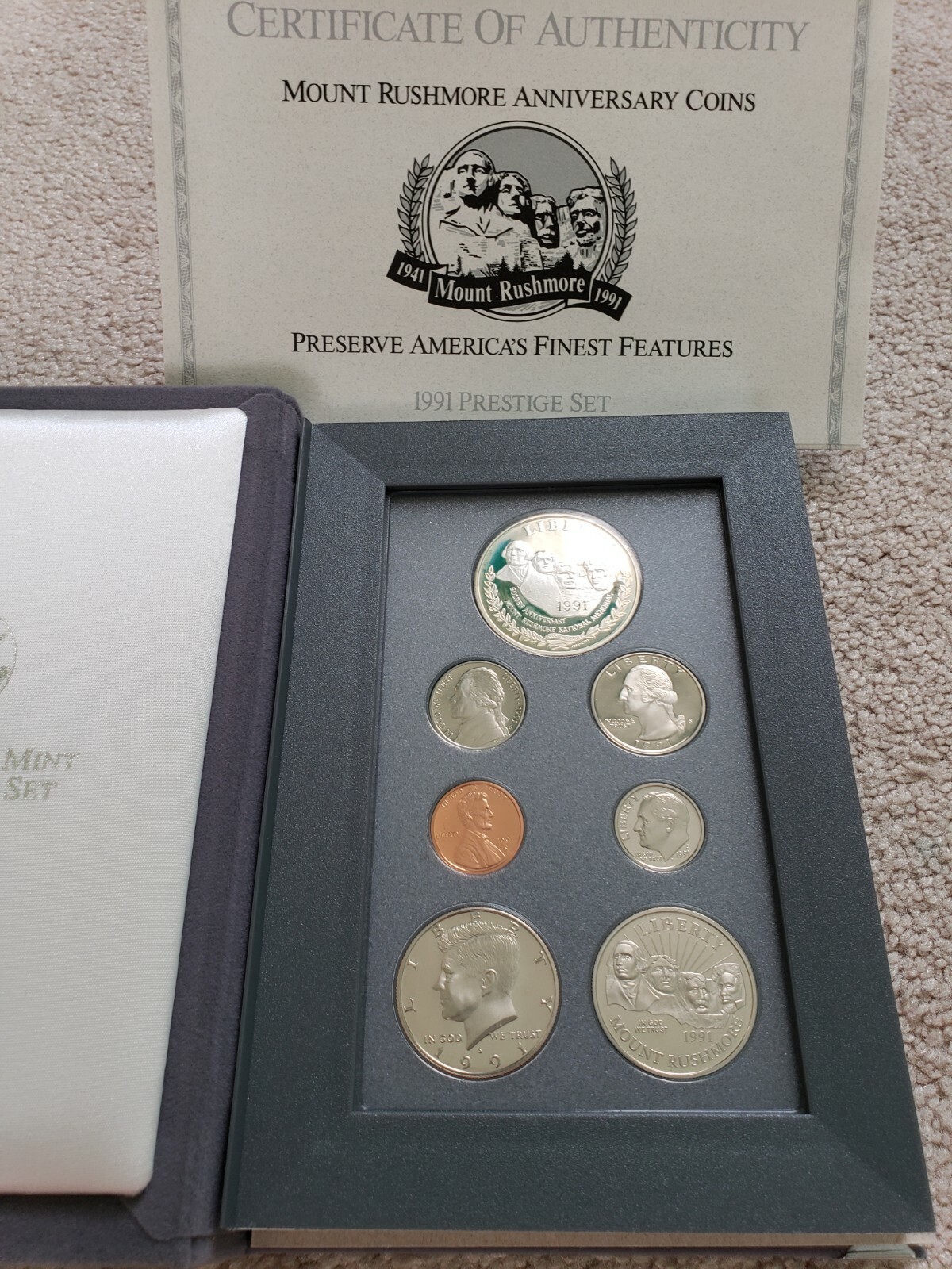 1991 US Mint Mt Rushmore Prestige Proof Coin Set OGP Nice