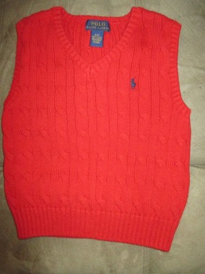 Polo Ralph Lauren Red Ribbed Sweater Vest 3T Cot UnderarmsSide2Side14