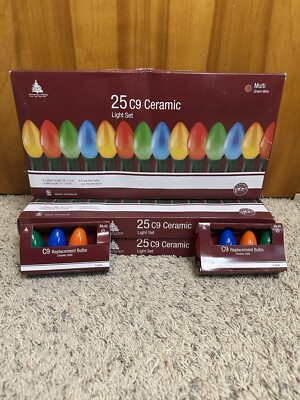 Set Of 3- 25 C9 Ceramic Light Set. NIB. & 2 Replacement Packs. Enchanted Forest 