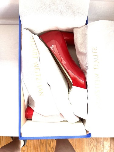 Pre-owned Stuart Weitzman Anicia 60 Tonal Women's Red Patent Cone Heel Pumps 39/8.5m