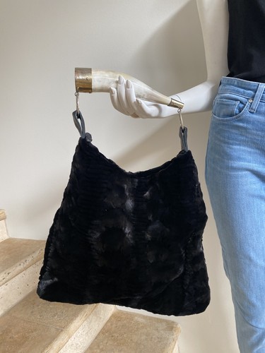 FRR CANADA Genuine Mink Fur Shoulder Bag Handbag with Horn Handle