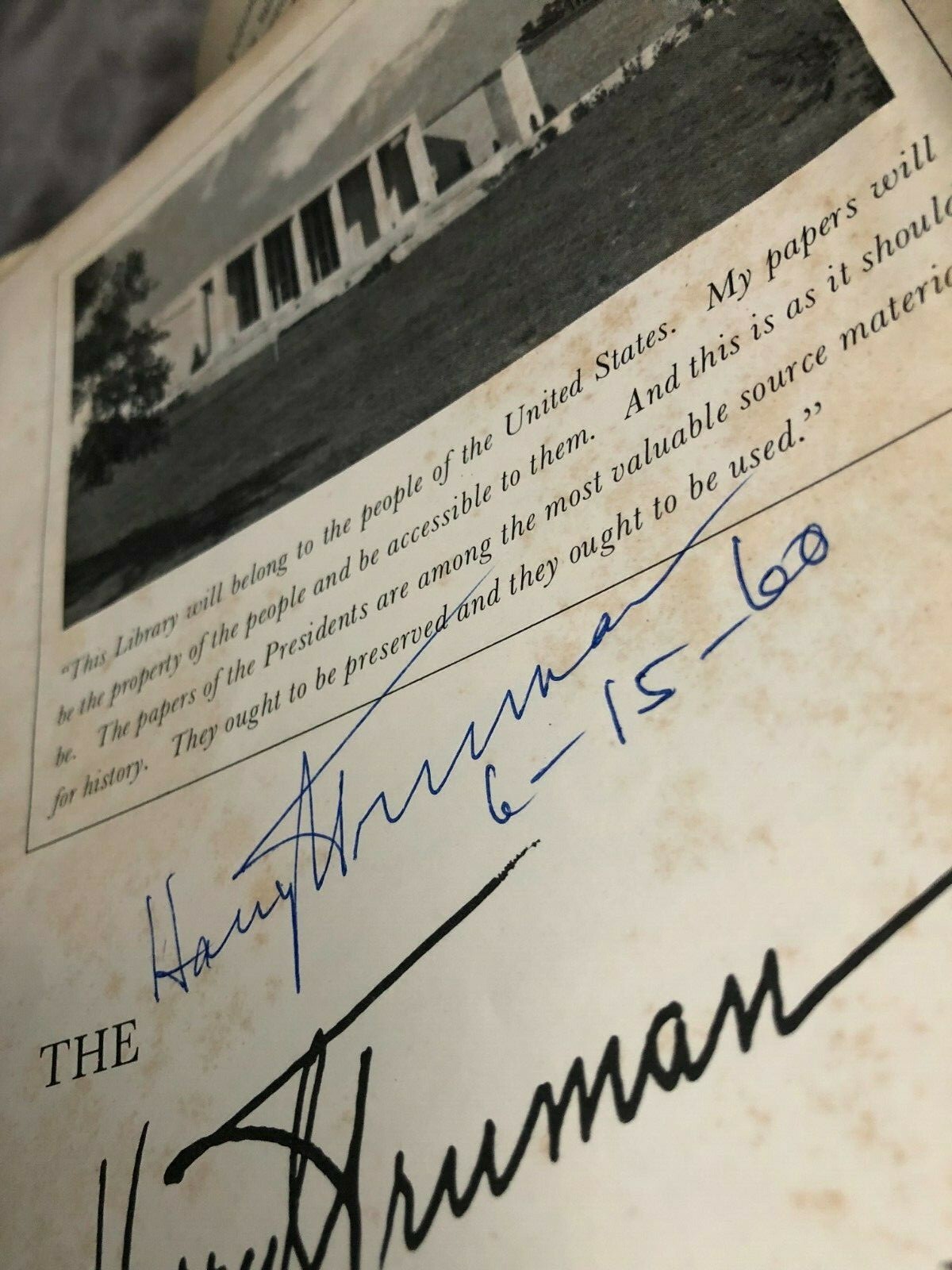 Harry Truman Signature on Truman Library Brochure