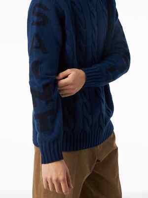 Pre-owned Mc2 Saint Barth Man Heavyweight Turtleneck Braided Blue Vintage Sweater
