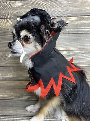 Vintage Homemade Small Dog Costume Dracula Vampire Black Red Cape