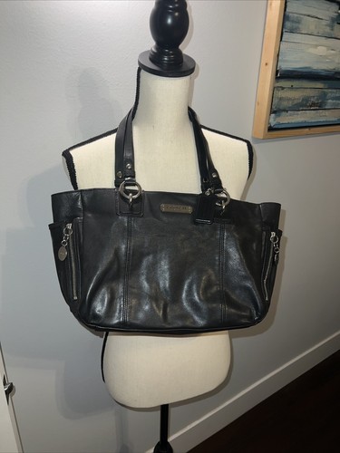 COACH バッグ COACH Gallery Zip Tote Black Smooth Leather Shoulder Purse