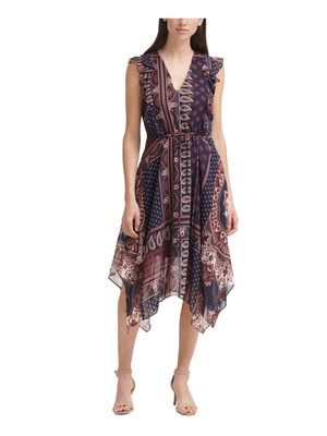 

VINCE CAMUTO Женское темно-синее платье миди с платком и завязками на талии Petites, Navy