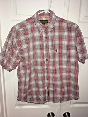 TIMBERLAND - White black Red Plaid - Size M boys short sleeve button down shirt