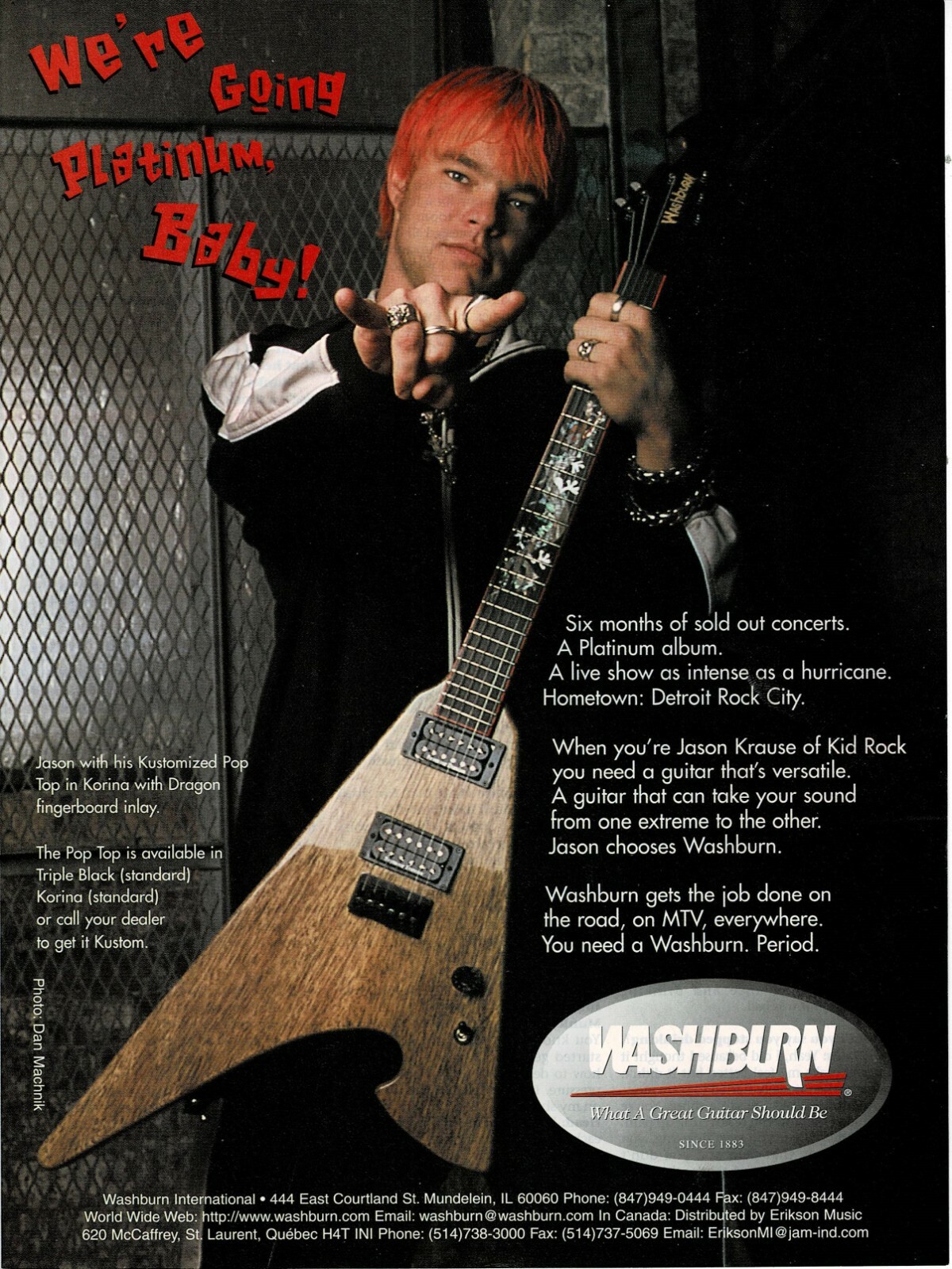 Washburn Guitars - JASON KRAUSE of KID ROCK - 1999 Print