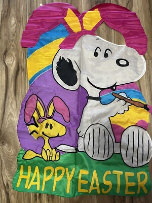 Peanuts Snoopy Garden Flag Happy Easter Large 39 x 26''  Nylon Double sided