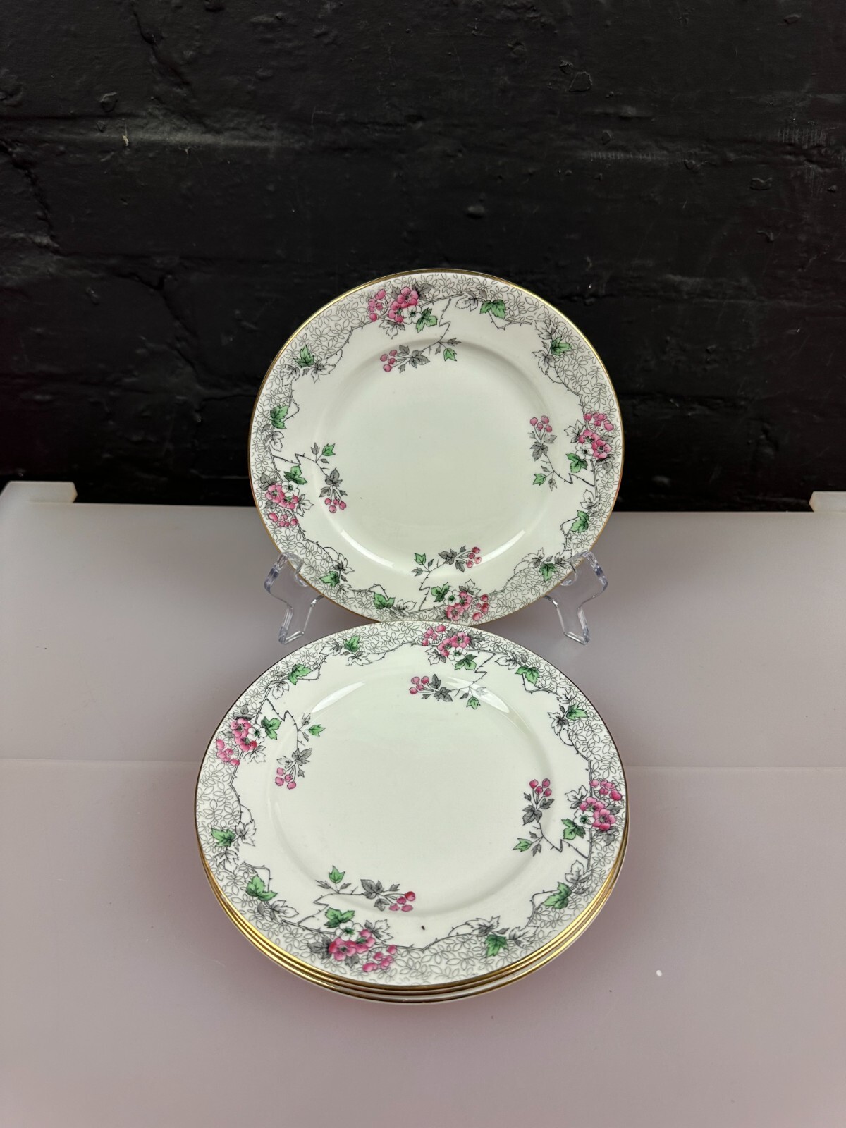 4 x Shelley Bramble Rose Bone China Tea / Side Plates 18 cm Wide Set