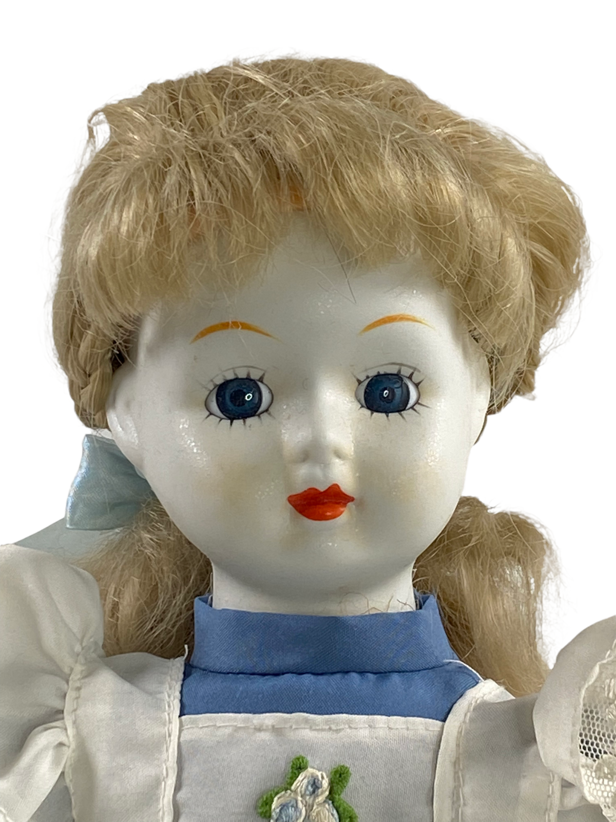 その他 porcelain doll Girl China Doll In Blue & White Blonde With Blue Eyes With