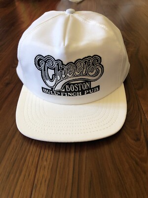 Vintage Cheers Boston Bull & Finch Pub Bar White Embroidered Snapback Hat VTG
