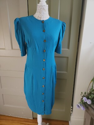 NWT Standing Ovation Vintage 80s Knit Midi Shift Dress Teal Womens M