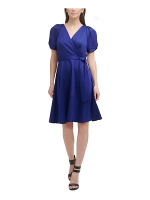 

DKNY Женское темно-синее короткое платье-пуф без подкладки с поясом + расклешенное платье, Navy