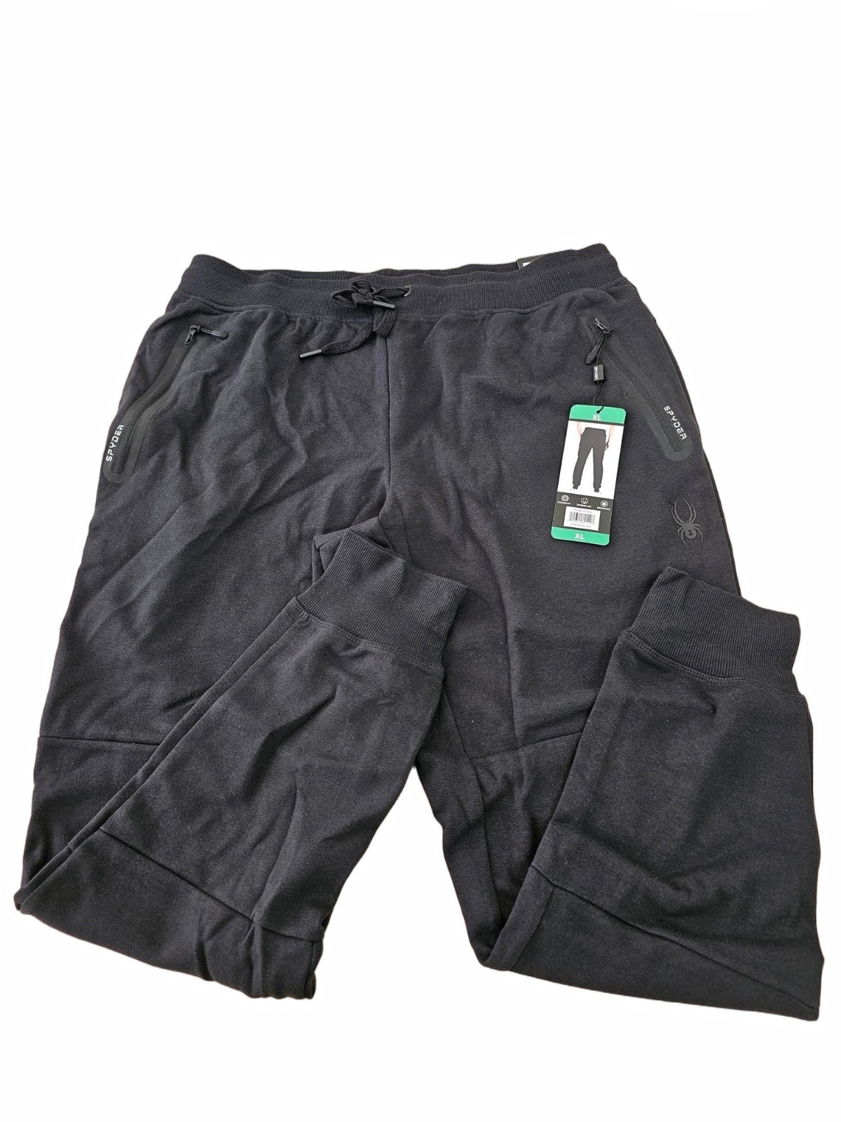 XL / X-LARGE - BLACK - Spyder Active Mens Jogger Sweat Pants Zip Pockets