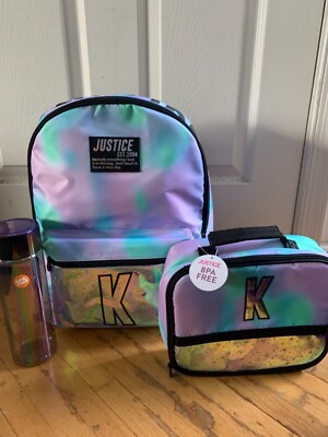 NWT JUSTICE Initial K Backpack & Lunch  Tote  & HTO Set