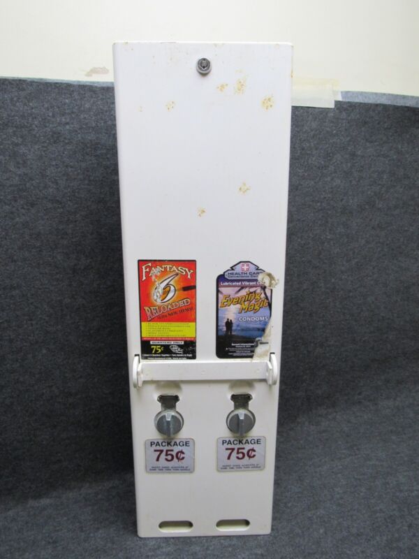 Vintage 1990s Era 2 Row Condom Dispenser Machine 32.5" White Front Advertising