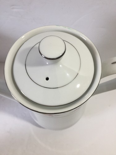 Abingdon By Japan Coffee/Tea Pot With Lid White Pink Floral Silver Trim