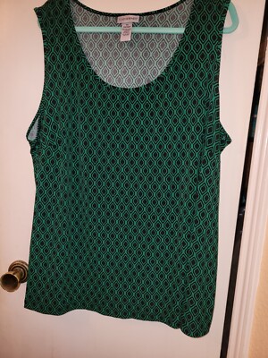 Catherines Women Plus 3X / 26/28W Tank Top Shirt Sleeveless Green/Black Stretch