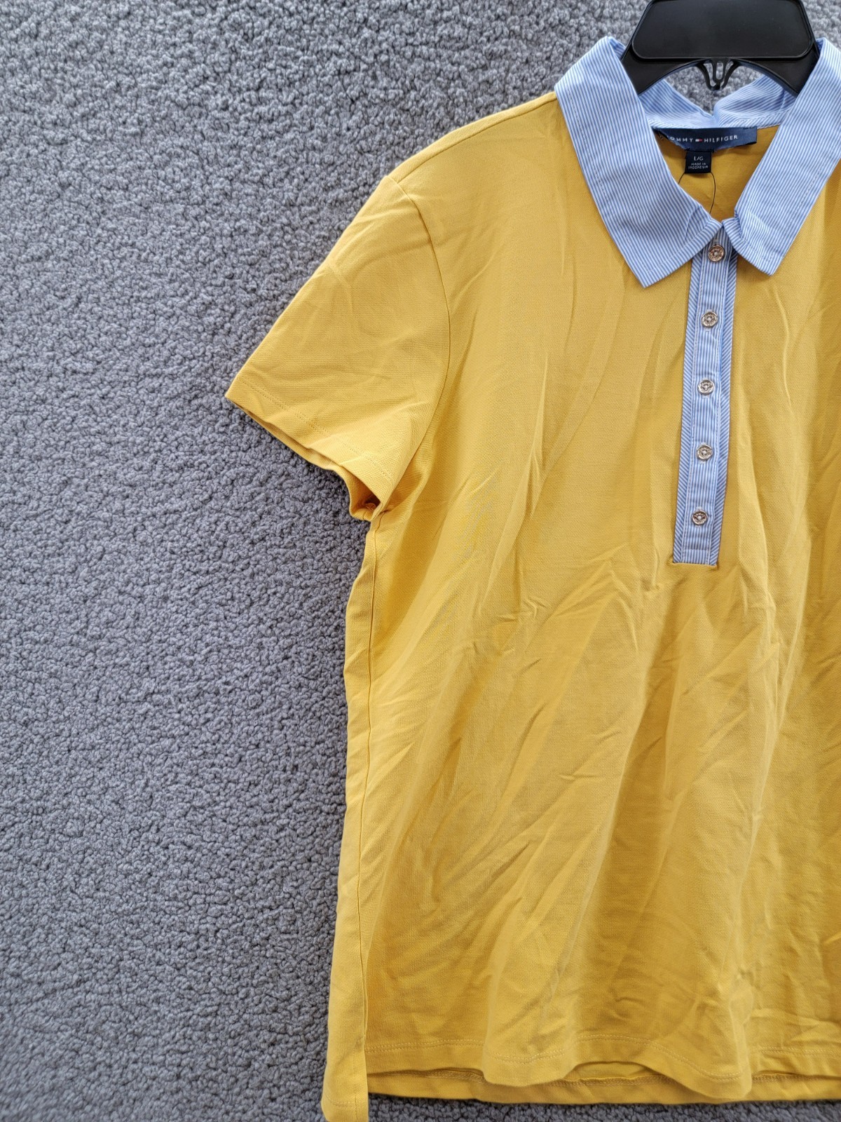 Tommy Hilfiger Striped-Collar Polo Shirt Women's L Deep Maize Short Sleeve - Picture 5 of 16