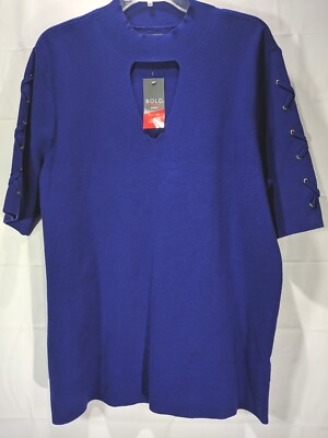 BOLD ELEMENTS Women's Plus Purple High-Key Hole Neck Laced S/S Sweater sz 2X NWT