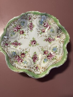 Japanese Hand Painted Porcelain Scalloped Edge 7  Bowl Dish Pink Roses