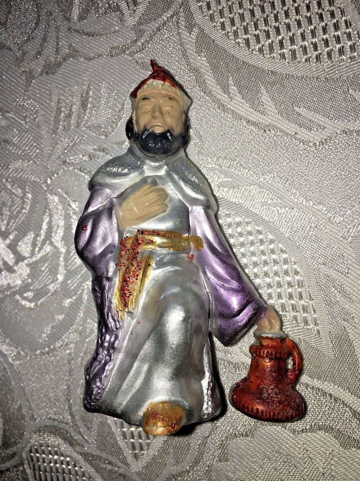 Vtg Hard Plastic Wise Men Nativity Figures Silver Glittered LOT of 3 Mid Century