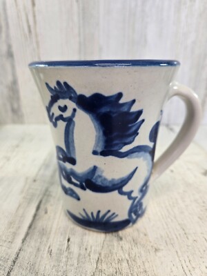 MA Hadley Vintage Horse Coffee Mug The End Blue and White (E)