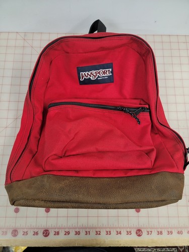 Vintage 90s Red Jansport Backpack Leather Bottom Excellent