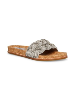

STEVE MADDEN Женские серебристые сандалии Derya с круглым носком на танкетке без шнурков, Серебряный, DERY01S1