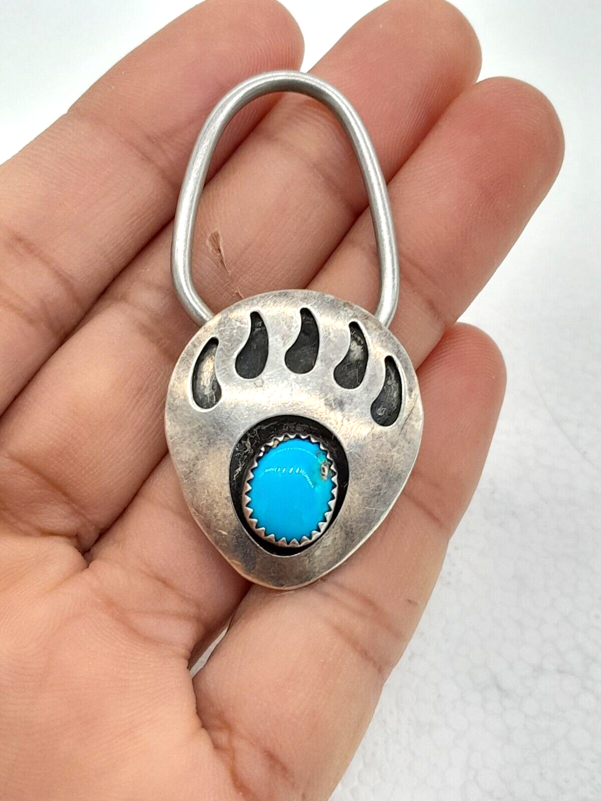 Vintage Navajo Shadow box Turquoise bear claw key ring