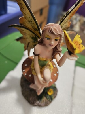 Amy Brown Collection ''GOLDEN BUTTERFLY'' Faery (9587) Pixie Sitting on Mushroom