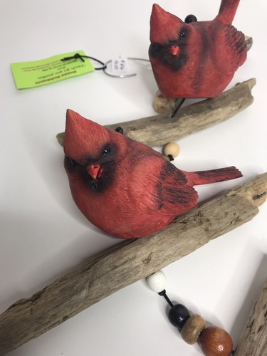 Unique Gift Handmade 30” Windchime Cardinal 5x5” Resin Bird Beads Driftwood