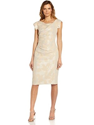 

ADRIANNA PAPELL Женское бежевое вечернее платье длиной до колена с короткими рукавами, Бежевый