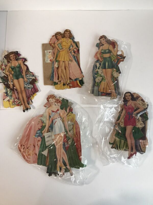 Large Paper Doll Lot of 5 sets with dolls and clothing/accessories
