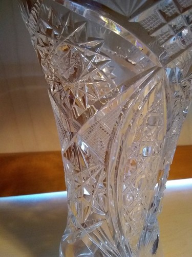 Vintage American Brilliant? Vase Heavy Clear Cut Glass 7