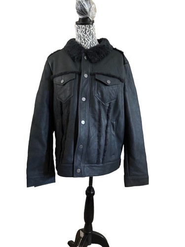 Pre-owned Ugg Men Clint Sherling Black 100% Lambskin Leather Trucker Jacket Coat Size L