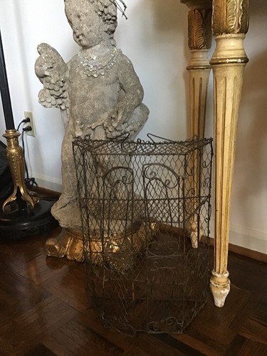 Vintage Shabby Industrial Wire Hanging Cabinet Curio