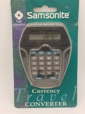 SAMSONITE CURENCY CONVERTER TRAVEL Pocket Calculator Palm Size Push Button NIP