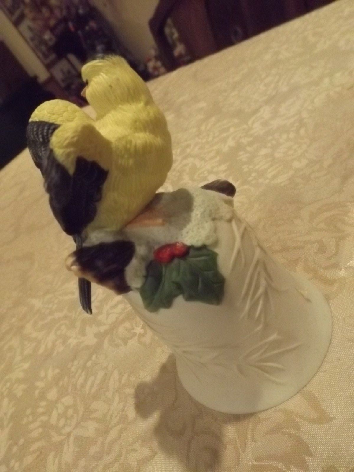 Decorative Bisque Porcelin Oriole with holly Bell