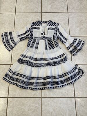 Francesca's Miami Tiered Mini Dress NWT $60 Size XXS Blue and White Boutique