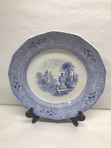 Antique E. CHALLINOR Blue Transferware Plate Ardennes c1850