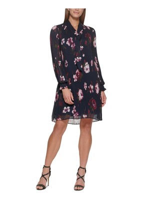 

DKNY Женское платье длиной выше колена с синим воротником на подкладке и длинными рукавами, Синий