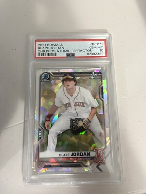 Blaze Jordan 2021 1st Bowman Chrome #BCP-71 ATOMIC REFRACTOR PSA 10 GEM MINT