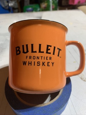 (2) Bulleit Frontier Bourbon Whiskey Orange W/black Trim Ceramic Cups Mugs