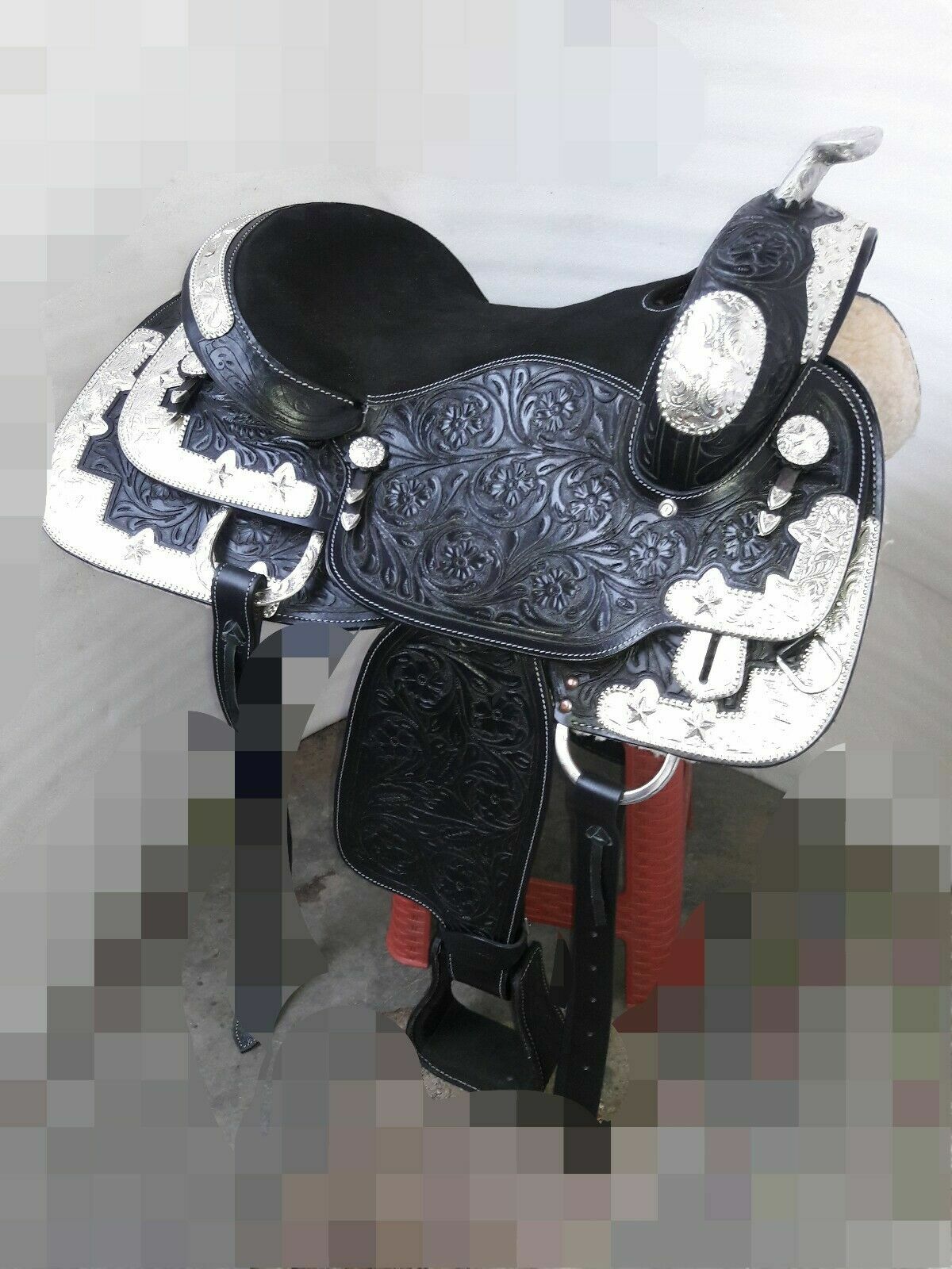 Black Leather Western Show Saddle With Silver Corner From 14