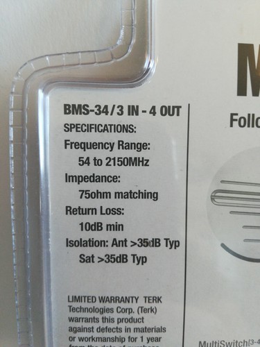 Terk BMS-34 Indoor/Outdoor Amplified Multiswitch