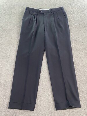 Vintage Burberrys Pants Men 36x30 Navy Wool Designer Luxury Premium Pleated