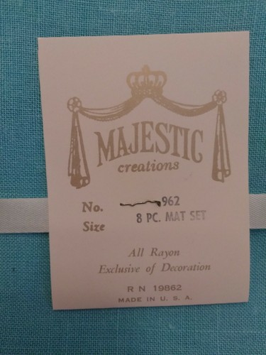 Majestic Creations 8 PC Mat Set 1950s All Rayon Made In USA RN 19862